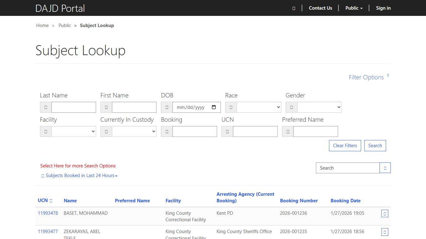 Subject Lookup · Custom Portal